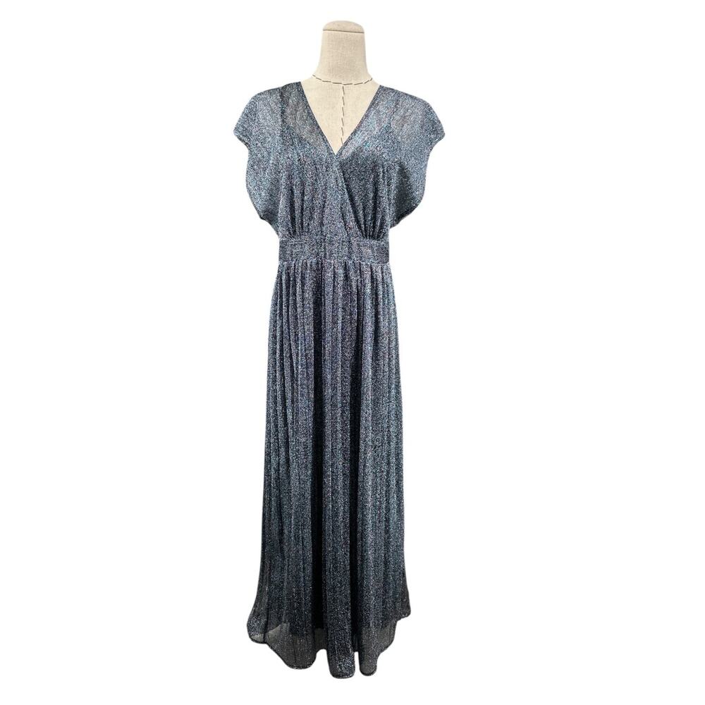Moulinette Soeurs Gray Short Sleeve V Neck Shimmery Fabric Maxi Dress US‎ 6